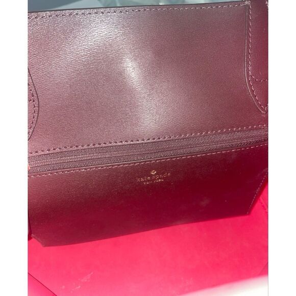 Kate Spade Raspberry Chocolate Leather Small Tote Shoulder Bag Turnlock Closure - Picture 14 of 15